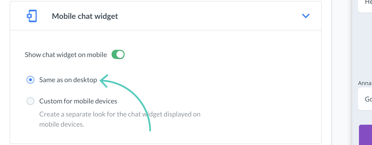 Chat widget configurator: set mobile chat widget settings to be the same as on desktop